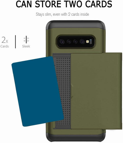 Galaxy S10E Case, Ultra-Thin Shockproof Hard Back Silicone Dual Layer Protective Credit Card Holder ID Cards Slot Scratchproof Cover Case Compatib...