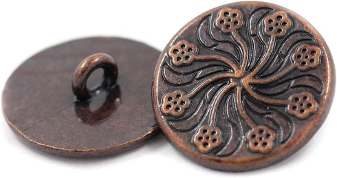 Bezelry 12 Pieces Flower Flourish Dark Copper Color Metal Shank Buttons. 20mm (3/4 inch) (Dark Copper)...