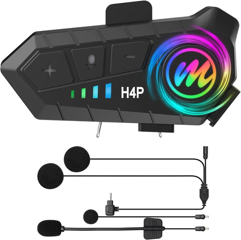 Moman Motorcycle Helmet Headset, H4 Plus Single Use Headphone Motorbike Helmet Speaker Wireless 5.3 with AI Voice Assistant Waterproof Noise Cance...