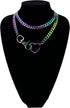 paloli Women's Slip Chain Rainbow Heart O-Ring Chunky Chain Necklace, Rays Cuban Long Layered Jewelry, Adjustable Lariat Y-Necklace Heart Loop Cho...