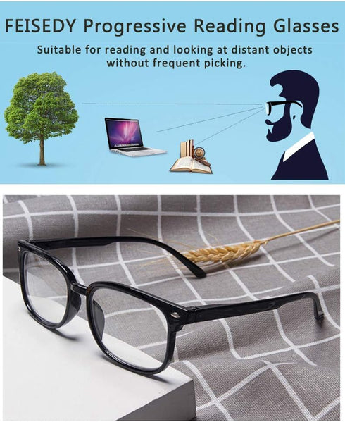 FEISEDY Progressive Multifocal Reading Glasses Blue Light Blocking Reader Glasses TR90 Frame Women Men B2497...