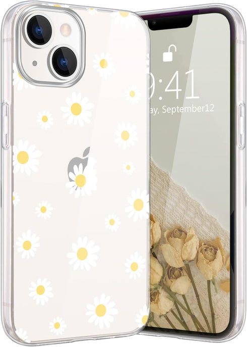 Cute White Small Daisy Floral Case Designed for iPhone 13, Crystal Clear Daisy Flowers Girly Phone Case, Stylish Soft TPU Flexible Cover Shockproo...