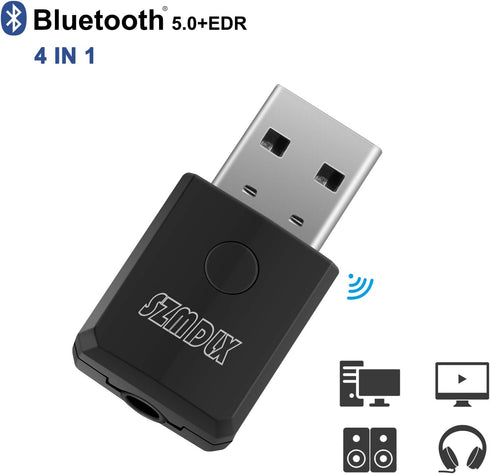 SZMDLX USB Bluetooth 5.0 Transmitter Receiver 4 in 1, Portable Wireless Audio Transmitter/Receiver, Adapter, Ideal Wireless Audio Auxiliary Adapte...