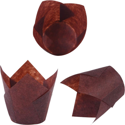 Ruisita 150 Pieces Mini Baking Cups Tulip Baking Cups Cupcake Liners Muffin Liners for Wedding, Birthday, Christmas, Baby Shower Parties (Brown, N...