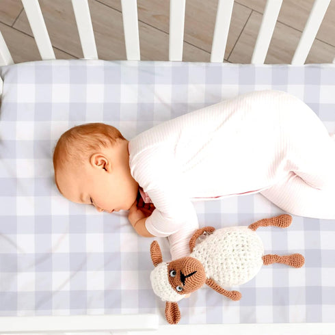 JISEN Baby Crib Sheet 1 Piece Portable Fitted Crib Sheet for Standard Crib and Toddler Mattresses Nursery Bed Decor for Boys Girls 28x52 Inch Grid...