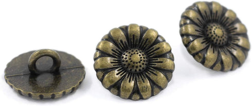 Bezelry 12 Pieces Morning Flower Metal Shank Buttons. 14mm (9/16 inch) (Antique Brass)...