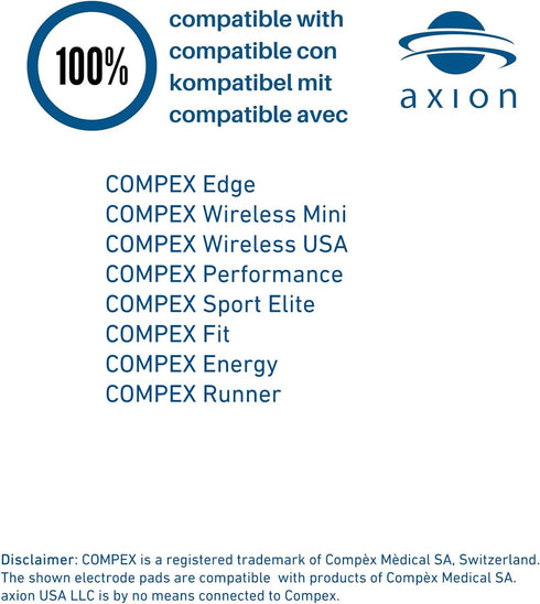 20 axion TENS Unit Electrode Pads 2x2'' - Replacement Pads with 3,75mm Snap Button | Compatible for Compex Muscle Stimulators | Reusable Self-Adhe...