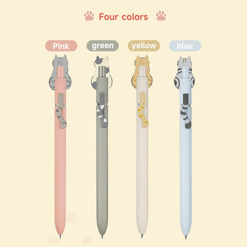 Cat Pens, 4 Pcs 0.5mm Cute Kawaii Pens Black Ink Pens Fine Point Smooth Writing Pens, High-End Series Cat's Tail Retractable Pens for Journaling N...