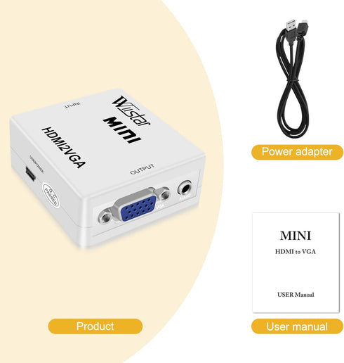 HDMI to VGA Converter Adapter with 3.5mm Stereo Audio Output Converter 1080P for TV PC Laptop to Projector......