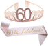 60th Birthday Pink Tiara and Sash, Glitter Satin Sash and Crystal Rhinestone Tiara Crown for Happy 60th Birthday Party Supplies Favors Decorations...
