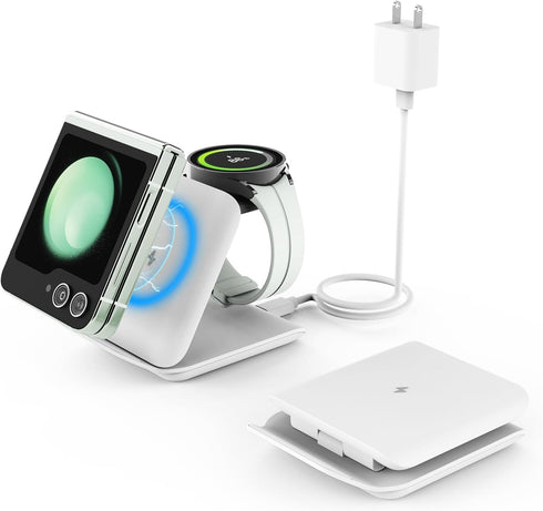Fast Wireless Charger for Samsung - 2 in 1 Foldable Travel Charging Station, Compatible with Samsung Galaxy Z Flip 6/5/4 and Motorola Razr+ (Adapt...