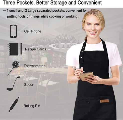 Kitchen Cooking Apron for Women Men with Big Pockets Canvas Waterproof Aprons for Server Pottery Painting Chef Apron...