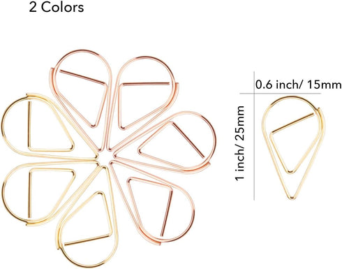 Gold and Rose Gold Cute Paper Clips Set, 300 Pcs Smooth Stainless Steel Tear-Shaped Wire Paperclips Small for Office Supplies Wedding Women Girls ...