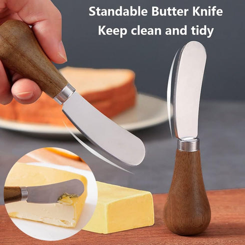 2 Pack Butter Spreader Knife Standing, Stainless Steel Cheese Spreader Knives with Wood Handle, Butter Knives with Sharp Edge for Easily Cutting &...