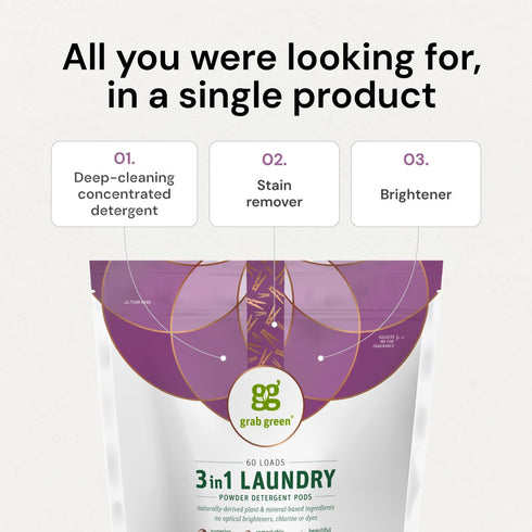 Grab Green 3-in-1 Laundry Detergent Pods, 24 Count, Lavender Vanilla Scent, Plant and Mineral Based, Superior Cleaning Power, Stain Remover, Brigh...