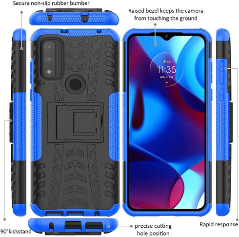 Moto G Pure Case with HD Screen Protector - Yiakeng Shockproof Silicone & Hard Cover, Kickstand - Blue...