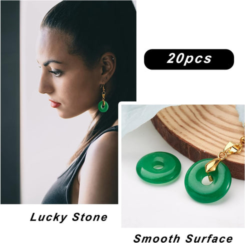 Fashewelry 10Pcs Natural Jade Donut Disc Gemstone Pendants 24-25mm Large Hole Healing Chakra Polished Stone Flat Round Bead Charms for Jewelry Mak...