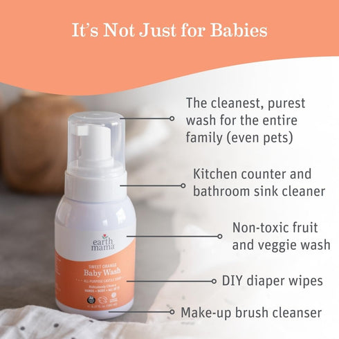 Earth Mama Sweet Orange Baby Liquid Wash Foaming Hand Soap, Organic All Purpose Body Wash for Sensitive Skin, Castile Soap with Coconut Oil, Shea ...