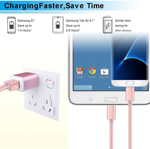 Wall Charger, Micro USB Cable, 2.1A Dual Port USB Wall Charger Cube Fast Charging Block with 2Pack 6ft Android Charging Cord for Samsung Galaxy S6...