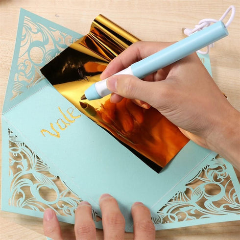 Heated Gold Foil Pen & Glimmer Heat-Activated foil Roll Sets for Card Making Scrapbooking Tool Kits Calligraphy Tip 2.5x0.35mm Scrapbooking Drawin...