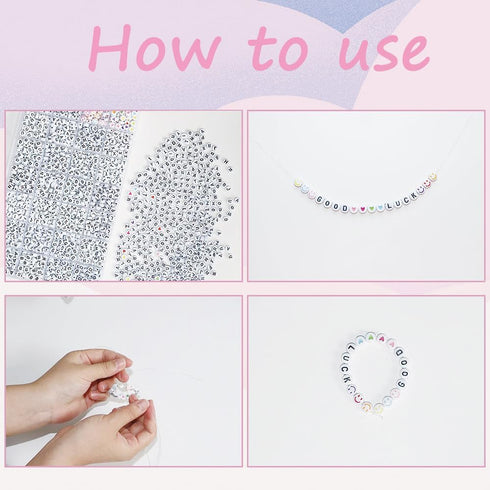 Alphabet Beads A-Z 1400Pcs Letter Beads, Acrylic 4x7mm Round Letter Beads Kits,Black Digit and Colorful Smile Beads for Bracelets Necklaces DIY Je...