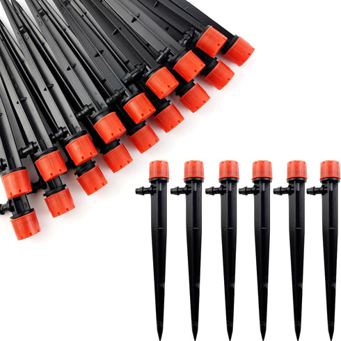 50PCS Drip Emitters for 1/4" Drip Irrigation Tubing, Adjustable 360 Degree Irrigation Drippers on 5" Arrow Stake, Garden Water Flow Spray Heads Pa...