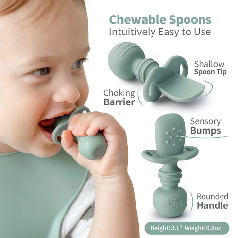 Silicone Baby Spoons Self Feeding 6+ Months - Infant Toddler Utensils - First Stage Baby Led Weaning Feeding Supplies - Set of 3 Pack...