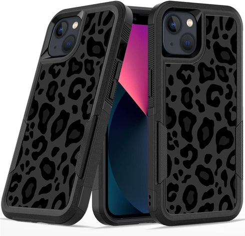 Designed for iPhone 13/iPhone 14 Black Leopard Case, Heavy Duty Protection Shockproof Dropproof Case, Cute Black Leopard Cheetah Cover for Women G...
