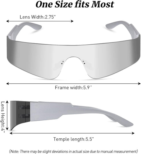 Futuristic Wrap Around Sunglasses Y2K Silver Trendy Rimless Glasses Cyberpunk Eyewear for Women Men Rave Party...