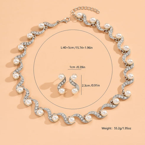 Pearl Bridal Necklace Earrings Set Sliver Rhinestone Necklaces Crystal Bride Choker Necklace Jewelry Set Pearl Accessories for Women...