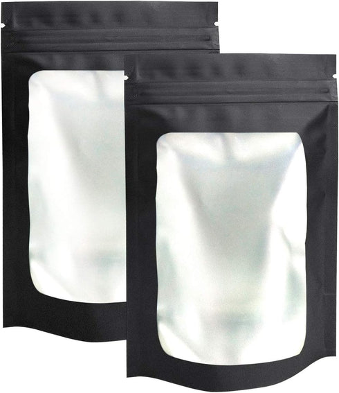 100 Pack Stand-Up Mylar Bags - 3.1 x 5.1 Inch Resealable Smell Proof Bags with Clear Window Foil Pouch Bags Flat Bag Matte Black...