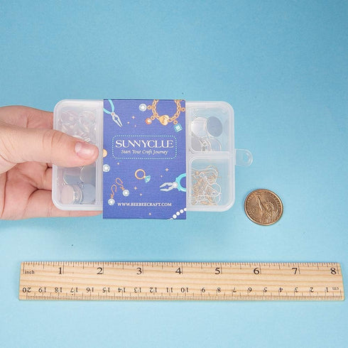 SUNNYCLUE 1 Box DIY 20 Pairs Cabochon Earrings Making Kit 40pcs Earring Bezel Earring Settings with 40pcs 12mm Clear Glass Cabochons, Earring Hook...