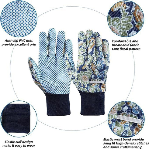 2 Pairs Gardening Gloves For Women, Ladies Gardening Gloves Floral Garden Gloves With Elastic Cuffs And Non-Slip For Yard, Fishing, Camping...
