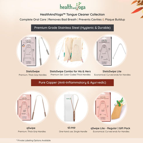 HealthAndYoga™ SteloSwipe Lite Stainless Steel Tongue Cleaners - Disposable Metal Tongue Scrapers Bulk Pack (Pack of 12) - Oral Hygiene Scraper- P...