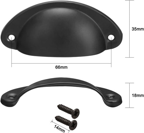 uxcell Cup Pulls, Carbon Steel Shell Pull Handles Black for Dresser Kitchen Cabinet Drawer, 66mm Hole Distance 35mm Width, 10 Pack...