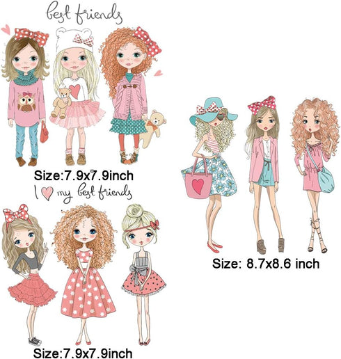 Hot Beautiful Girls Iron on Patches 3Pcs Legt Friends Fashion Girls Heat Transfer Stickers Decals for Girl Women T-Shirt Jeans Backpacks Families ...