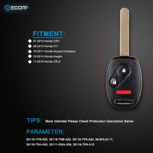 ECCPP for Honda Accord Kkeyless Entry Remote Replacement for 07 08 09 10 11 12 13 14 15 Honda Key fob CR-Z CRV FIT Insight Accord Crosstour Key fo...