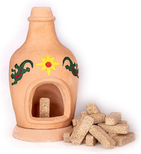Chiminea Fireplace Natural Wood Incense Burner, Includes 40 Piñon Incense Bricks - Made in The USA...