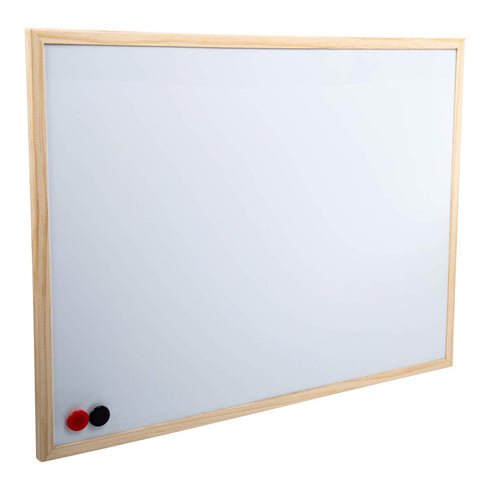 DESK TECH Dry Erase Magnetic White Bulleting Board with Beige Pinewood Wooden Frame -Gifted 2 Magnet- 18 x 24 inches - Flexible Mounting, Versatil...