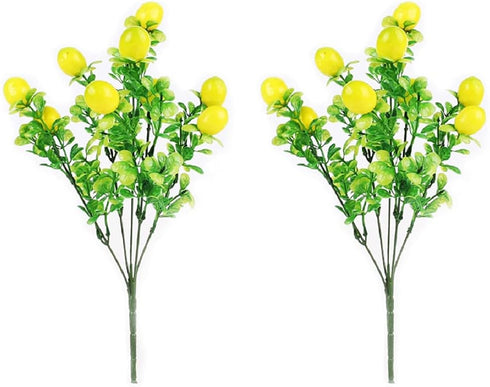 2 Pack Artificial Lemon Branches Yellow Lemon and Green Leaves Artificial Floral Picks for Home Party Spring Summer Garden Table Decorations - Flo...