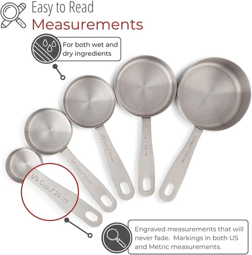 Stainless Steel Measuring Cups - 5 Piece Heavy Duty Measuring Cup Set with Storage Ring...