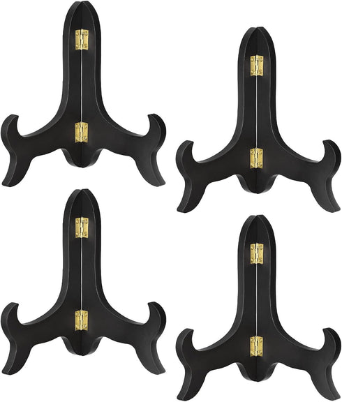 uxcell 4pcs 6" Easel Plate Holder, Wooden Folding Display Stand Black for Decorative Picture Frame...