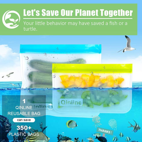 Reusable Food Storage Bags - 10 Pack Dishwasher Safe Freezer Bags, BPA Free Silicone, Leakproof for Marinate Salad Fruit Travel - 5 Sandwich 5 Sna...