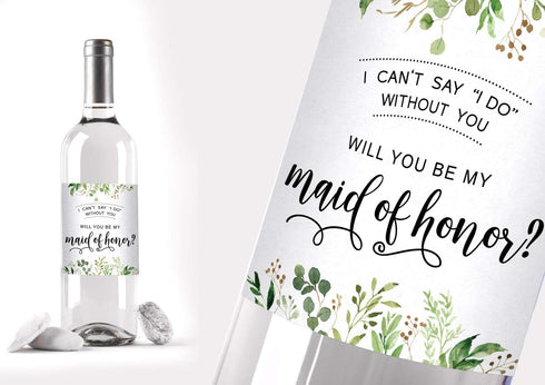 Printed Party Bridesmaid Proposal Wine Bottle Label Gift, Greenery, Set of 8...