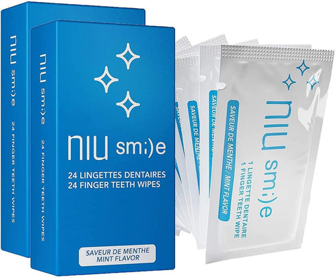 Niusmile Finger Teeth Wipes | 2 x 24 Disposable Oral Brush Ups | Portable Packs | Latex Free | Mint Flavor...
