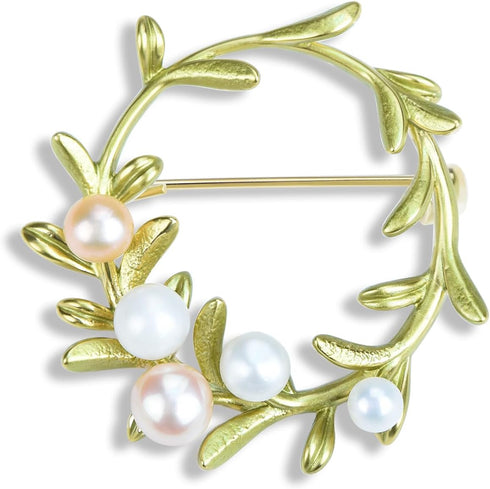 Women's Elegant Cubic Zirconia Pearl Gold Open Ring Circle Wreath Brooch Pin Cardigan Scarf Lapel Pin Party Wedding Jewelry...