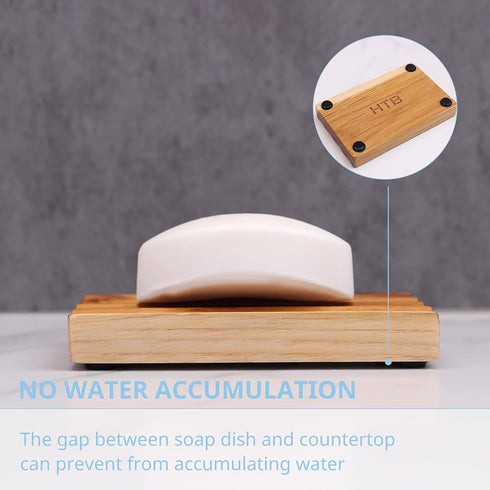 Teak Soap Dish for Shower by HTB, Wood Decorative Bath Soap Holder Heightened Base Design to Keep Soap Dry in Kitchen, Bathroom, Sink, Bathtub, Cu...