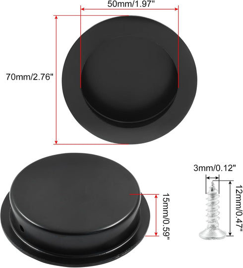 2 Pcs Round Recessed Flush Pocket Door Pull, 304 Stainless Steel Sliding Door Handles for Kitchen Bedroom, Black, 70mm Outer Diameter...