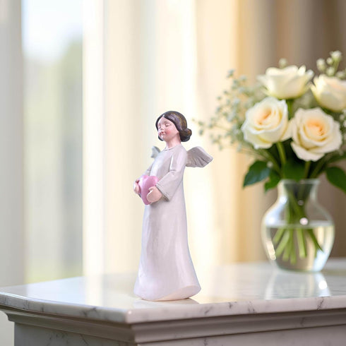 Angel Figurine Holding Heart – Sympathy Angel Statue for Women, Memorial Gift, Guardian Angel Decor, Resin Small Angel Figurines 5.12 Inch...