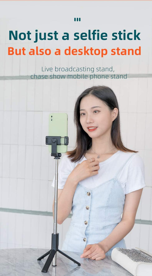 Selfie Stick with Tripod Stand and Wireless Remote, Compatible with Phones, Live Streaming and Photography (Black)...
